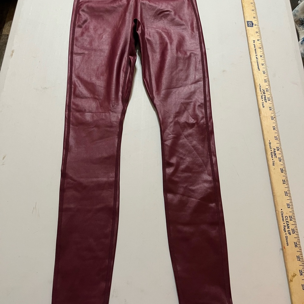 Fabletics XS Burgundy Faux Leather Leggings